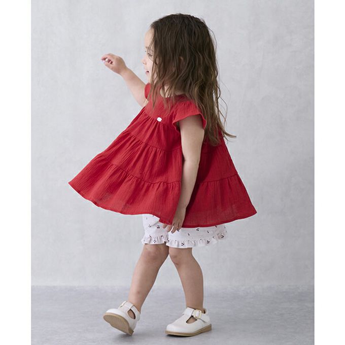 日本 petit main - 可愛荷葉邊短褲-滿版櫻桃-白