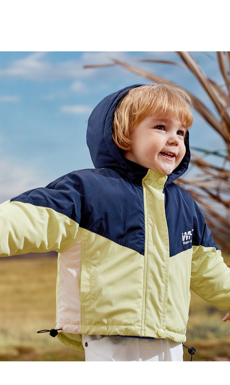 加厚連帽拼色羽絨外套-橘+綠