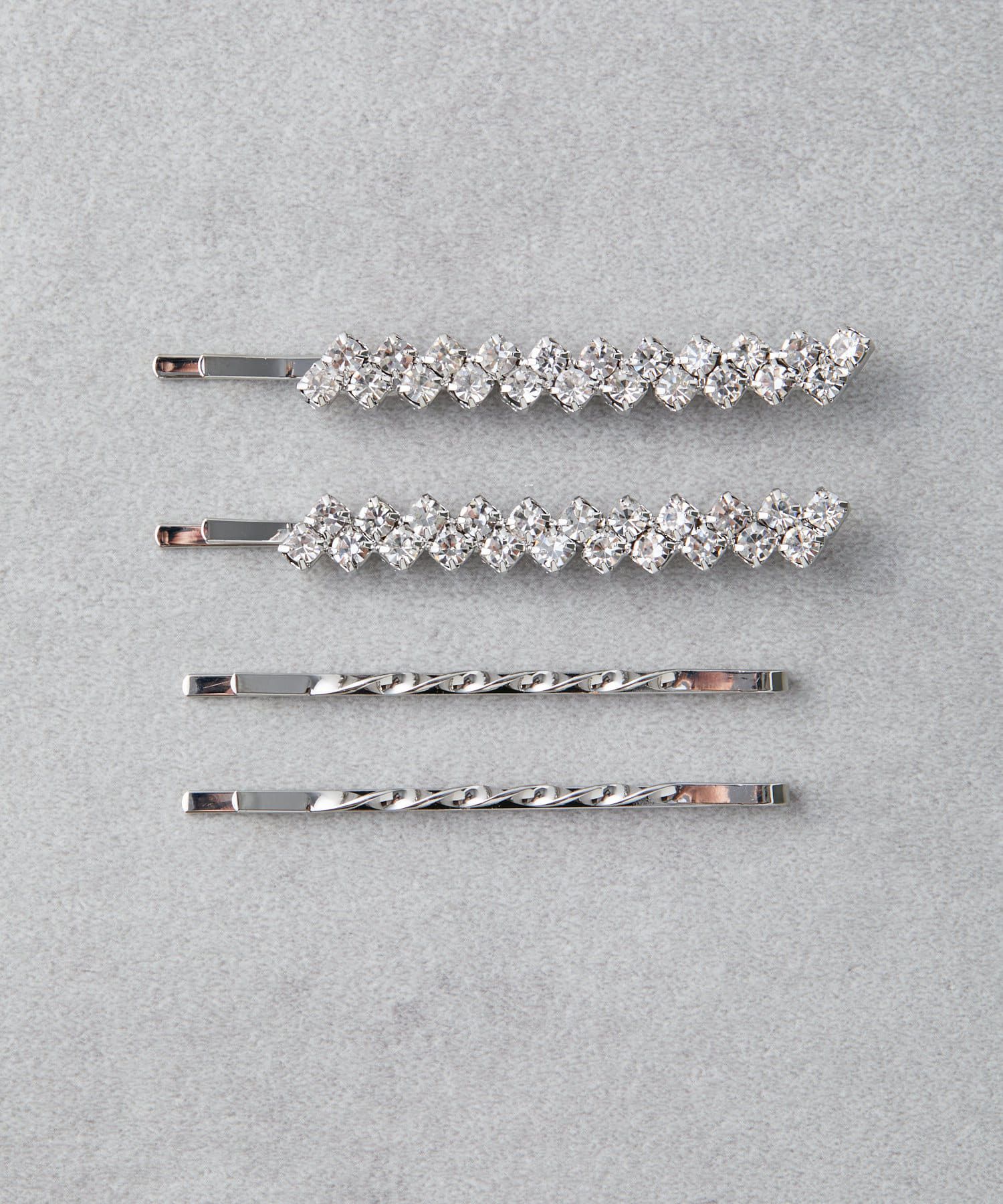 日本 Lattice - 造型搭配髮夾4件組-水鑽排列-銀色系