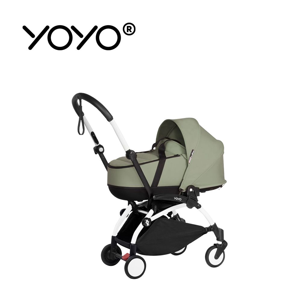 YOYO³ Newborn shell 0+新生兒睡籃推車-(含車架)-白色車架+橄欖綠睡籃