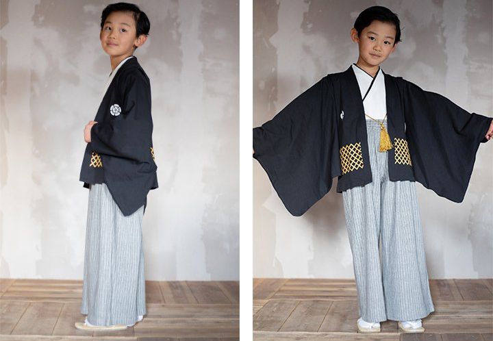 日本 Chil2 - 純棉日本傳統袴/和服(三件式)-黑