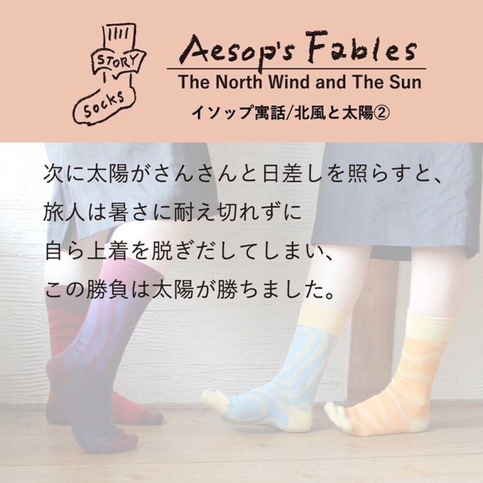 日本女裝代購 - 日本製 伊索寓言印花長襪-北風和太陽-葡萄 (23-25cm)