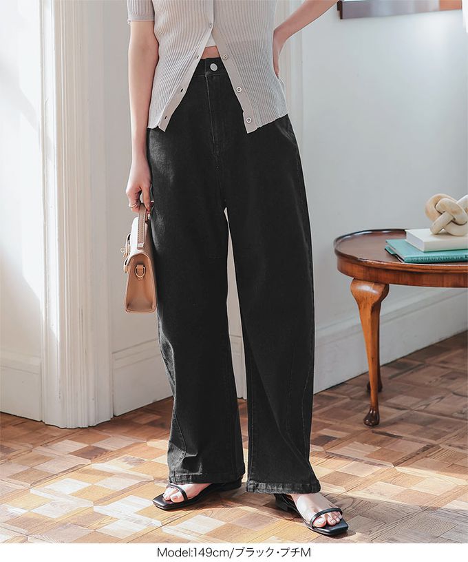 日本 Kobe Lettuce - 接觸冷感 時尚曲線錐型牛仔褲-(可選長度)-黑