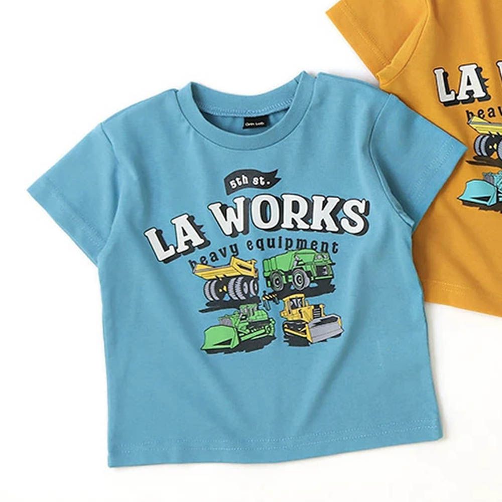 [低價]定番印花短袖上衣-工程車-水藍