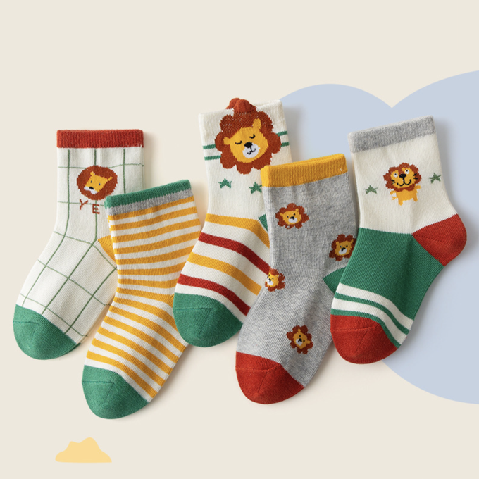 love, charlotte - 秋冬季卡通森林之王中筒棉襪-5 雙一組