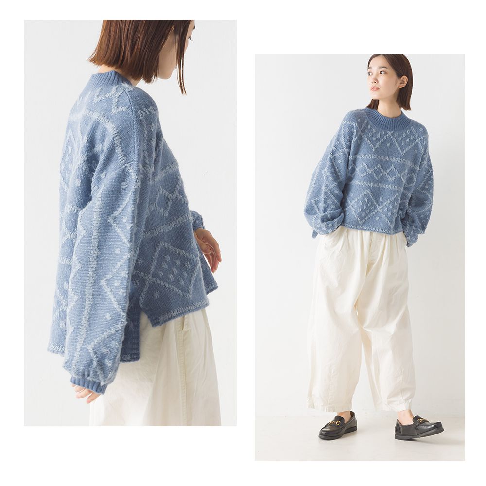 日本 OMNES - 歐風圖騰柔軟針織毛衣-石墨灰