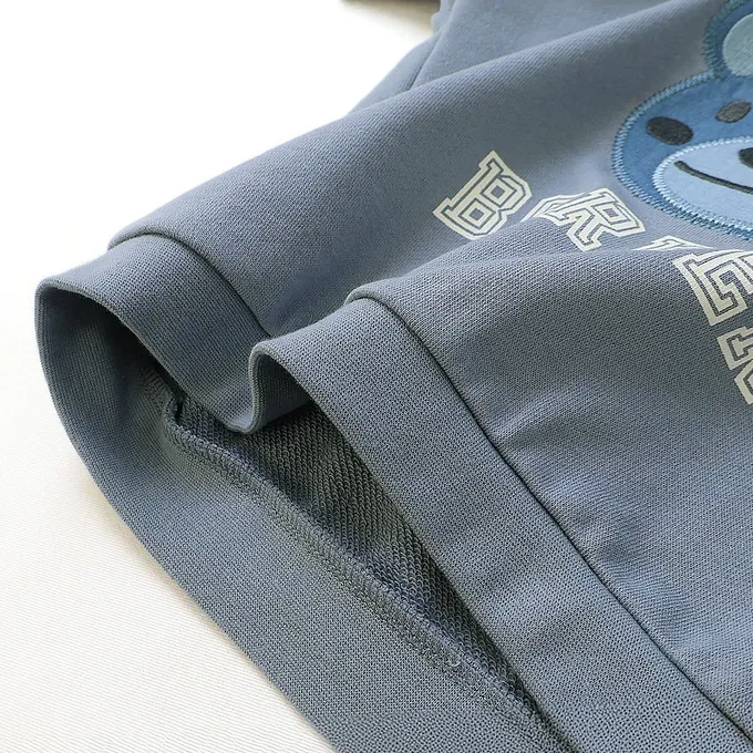 日本 ZOOLAND - 丹寧風小熊裏毛長袖上衣-縫線小熊臉-卡其