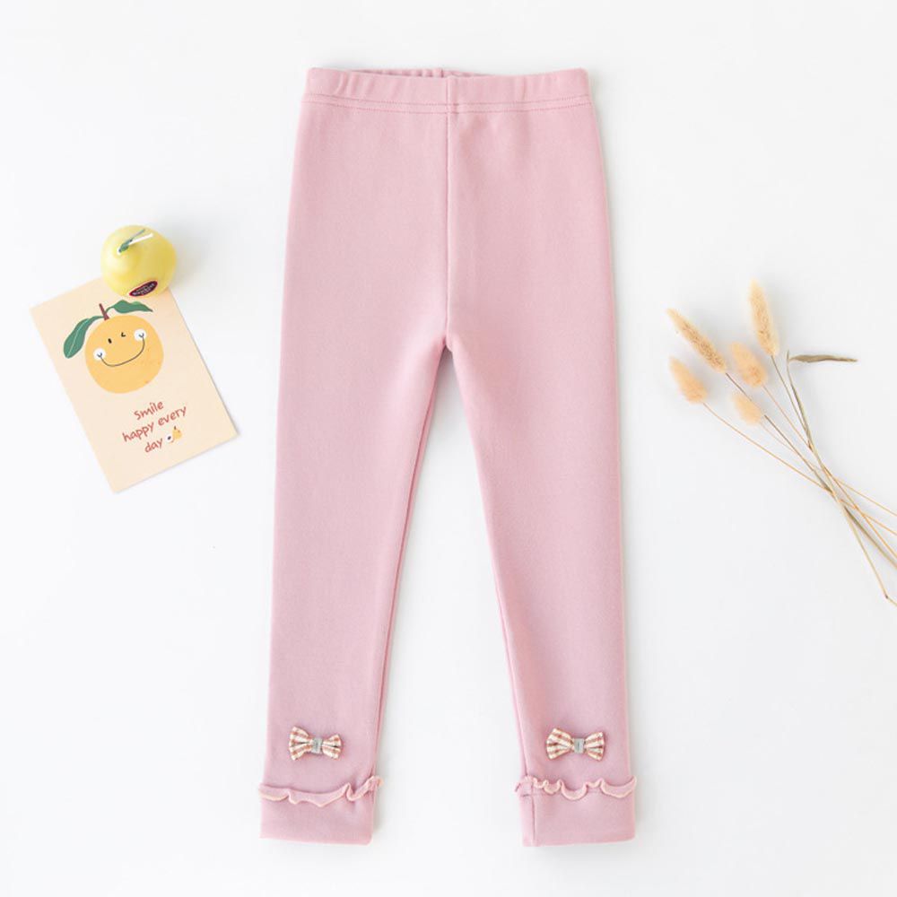 FANMOU - 厚棉氣質內搭褲-蝴蝶結-粉色