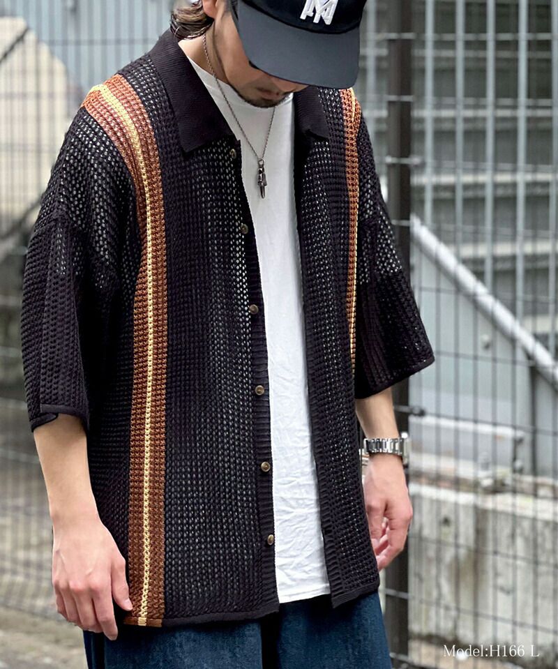 日本 Classical Elf - 個性網狀翻領短袖襯衫-咖啡