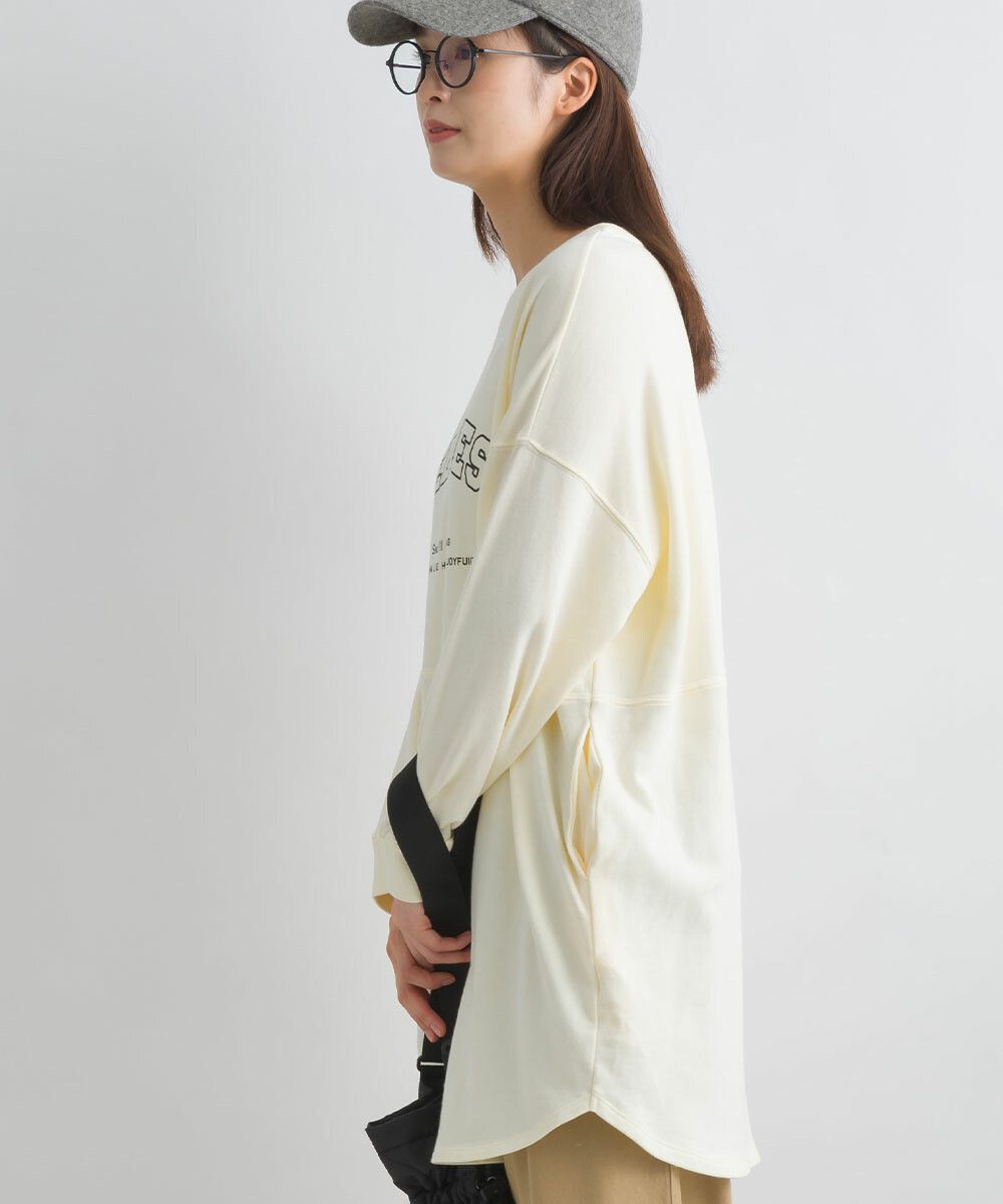 日本女裝代購 - 100%美國棉印花長版長袖上衣-淺灰