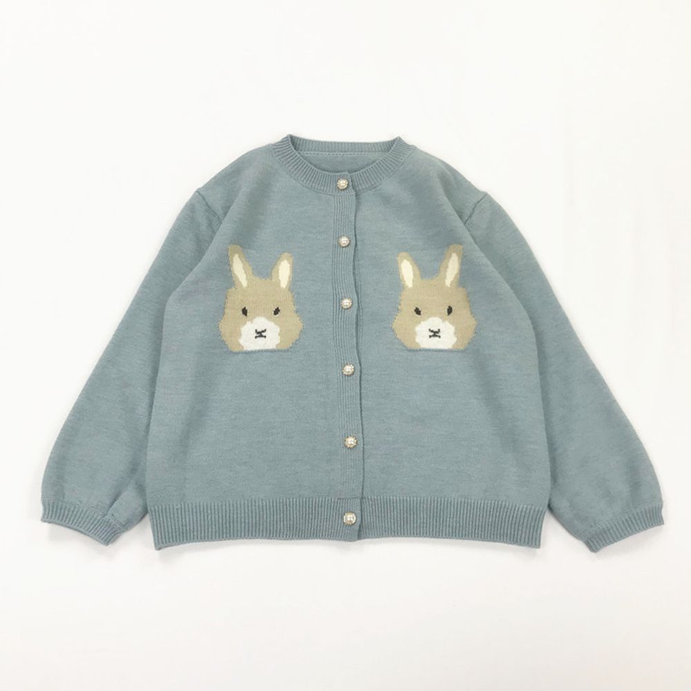 兔兔珍珠釦針織開衫外套-藍色 (成人款均碼)