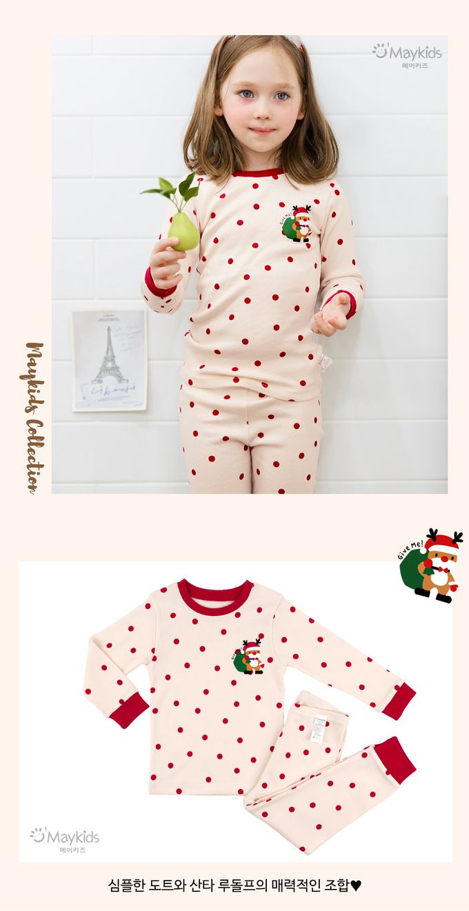 韓國 Maykids - 無螢光20支棉長袖家居服-聖誕馴鹿-紅點點