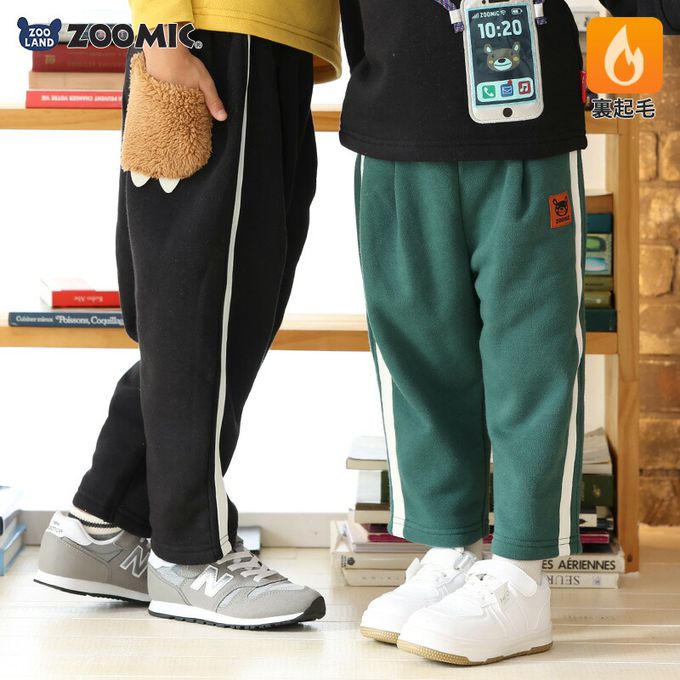 日本 ZOOLAND - 熊掌毛絨口袋裏起毛休閒長褲-黑