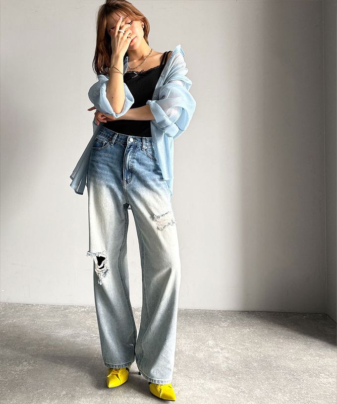 日本 Classical Elf - Java 率性有型刷破寬版丹寧褲-漂白藍