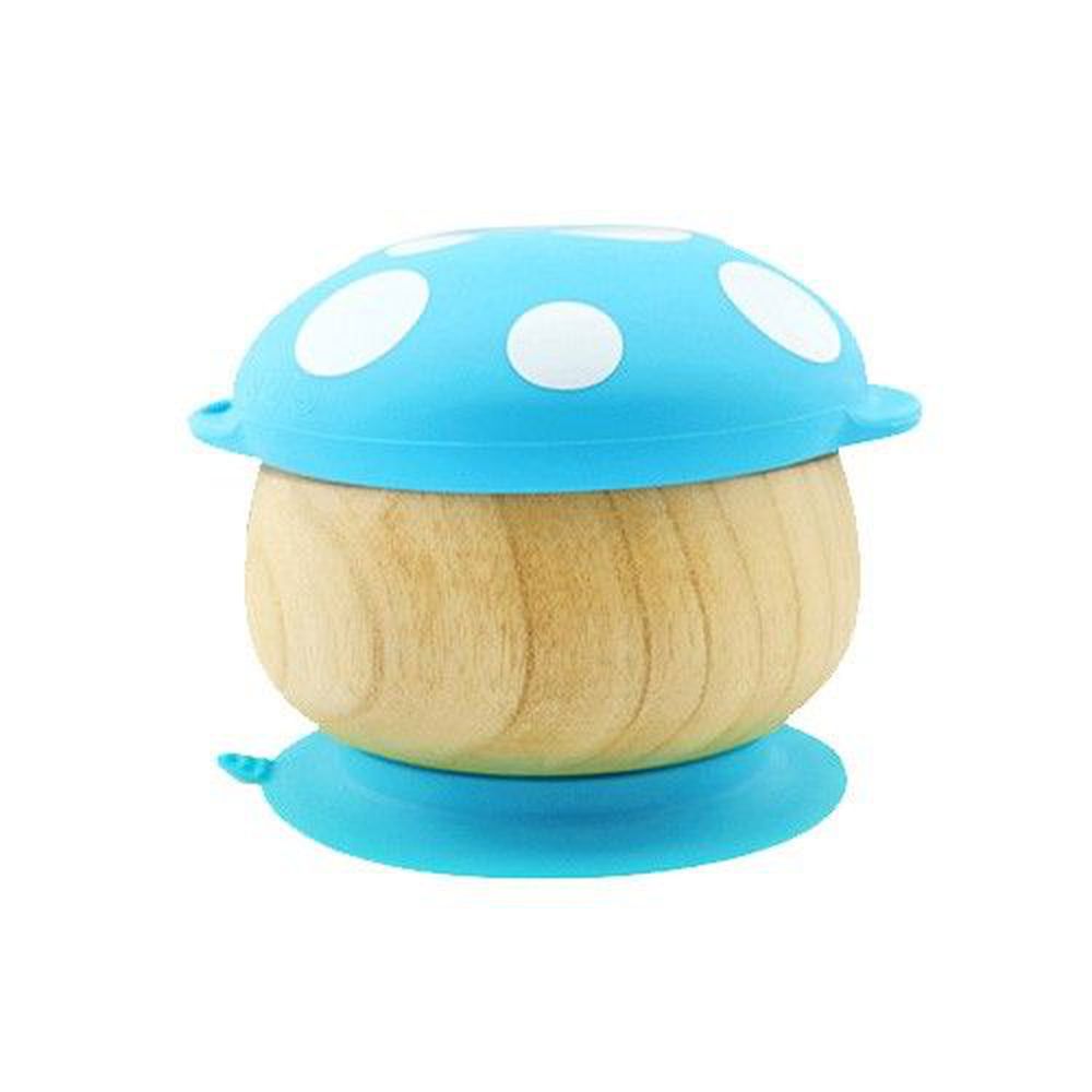 紐西蘭 HaaKaa - 蘑菇零食點心碗-橡膠實木製-藍色-附矽膠密封碗蓋與吸盤底座