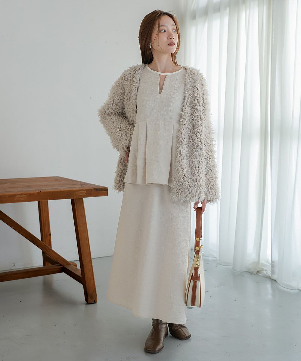 日本 Bab - 蓬鬆存在感絨毛開襟外套-淺粉紅