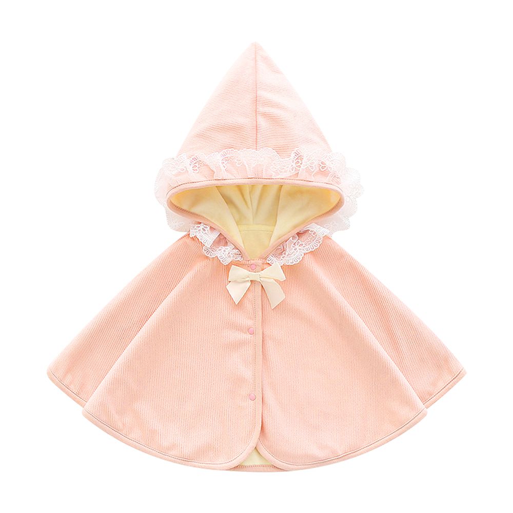 JoyNa - 保暖加絨斗篷 公主風 寶寶披風 加絨/棉布-粉色蕾絲 (絨布款-110碼)