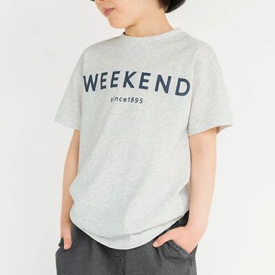 日本 BRANSHES - 清爽標語短袖上衣-WEEKEND-雜灰