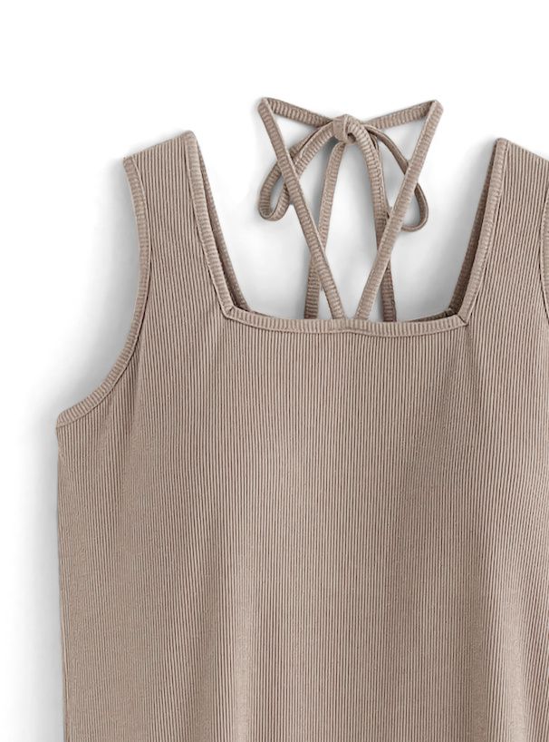 日本 GRL - 美式休閒綁帶無袖洋裝-卡其