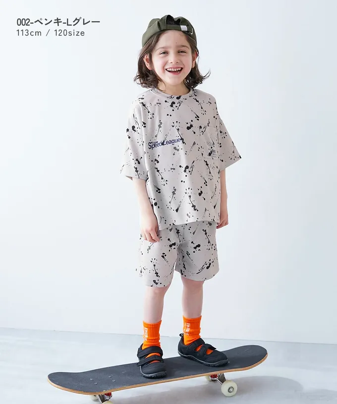 日本 devirock - 涼感速乾網眼 印花彈性短褲-潑墨-黑