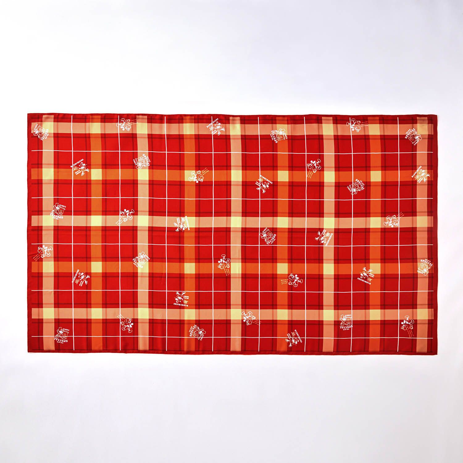 日本千趣會 - 迪士尼防潑水桌巾-米奇-橘紅格紋