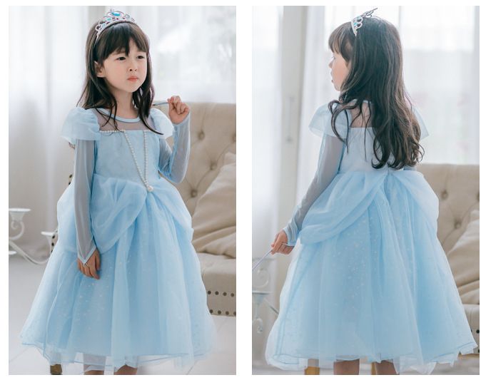 閃亮冰雪女王長袖洋裝-藍色