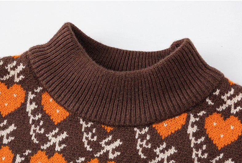 百搭秋冬針織毛衣-滿版愛心-咖啡色