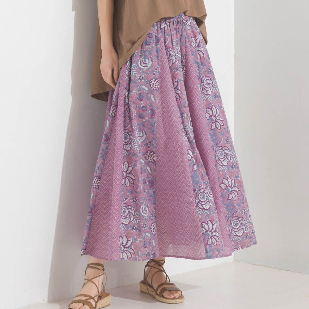 100%印度棉 奢華印花飄逸感長裙-紫