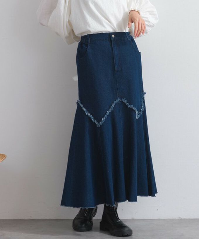 日本 Lupilien - 10oz修身V型魚尾丹寧長裙-黑