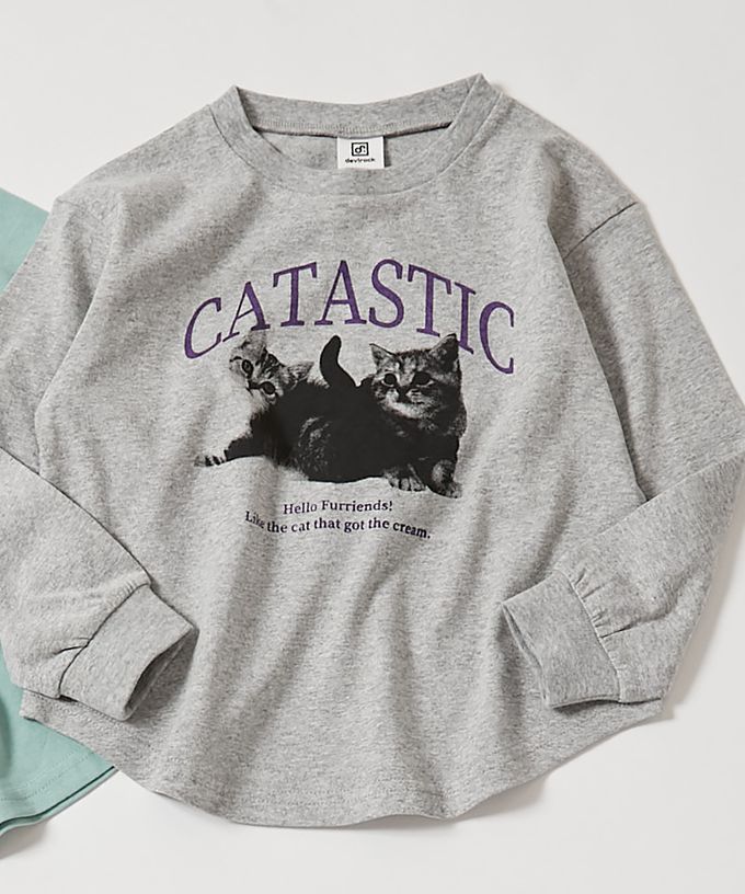 日本 devirock - 100%棉 女孩印花圓弧長袖上衣-布魯克林-紫羅蘭