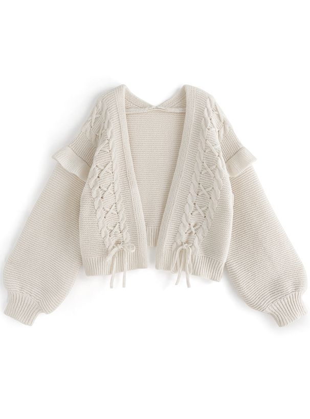 日本 GRL - 甜美交叉綁帶針織外套-黑 (F)