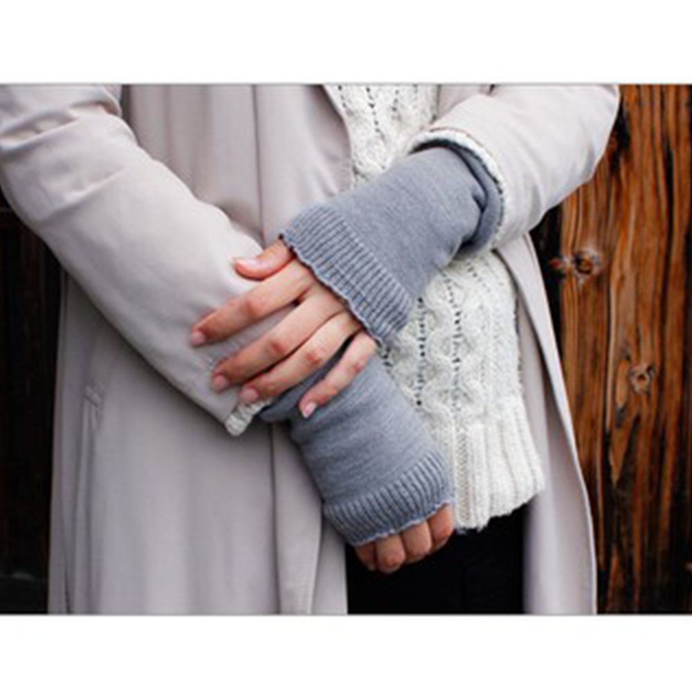日本女裝代購 - 日本製 半截保暖手套-滾花邊-灰米 (F)