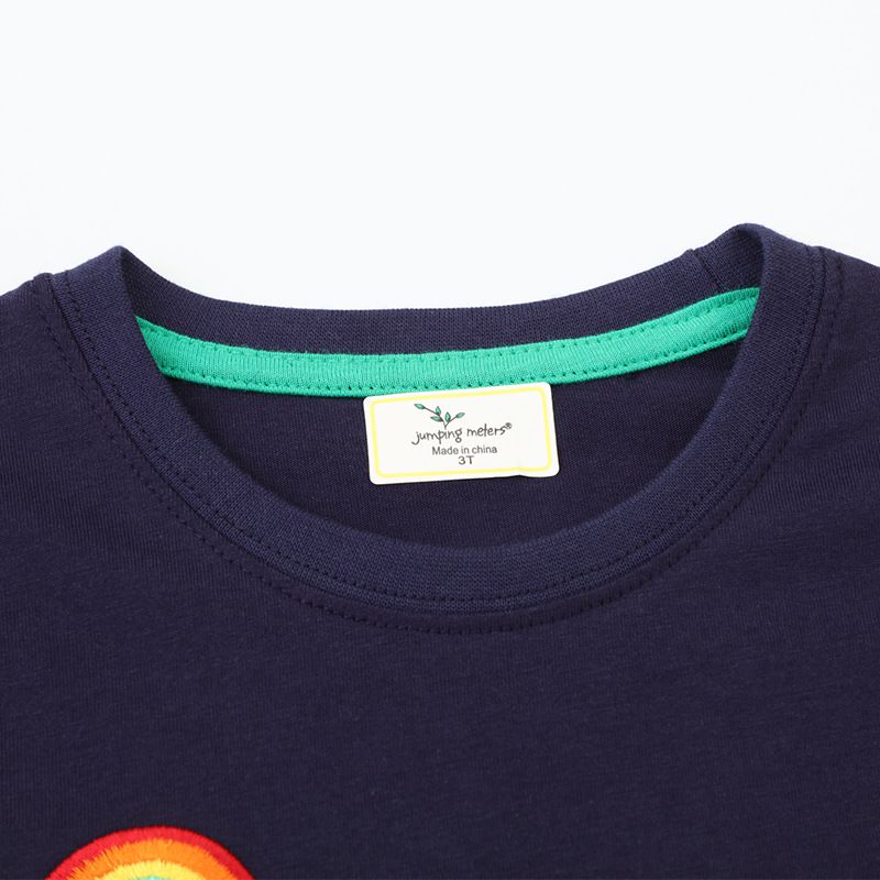 Jumping meters - 假兩件圓領棉質長袖上衣-刺繡工程車-深藍色
