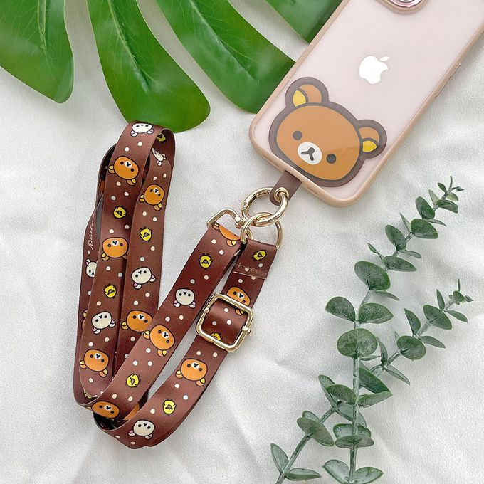 拉拉熊 - Rilakkuma  正版授權 多功能手機夾片掛繩組-大頭(咖)