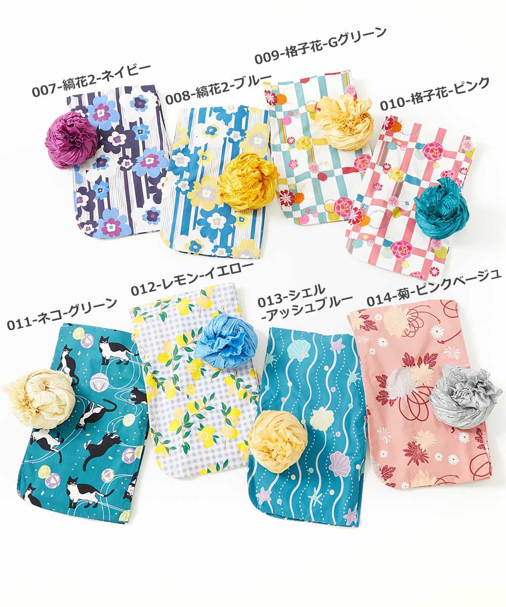 日本 devirock - 純棉夏日祭典花朵浴衣兵兒帶2件組-繽紛貝殼-藍綠