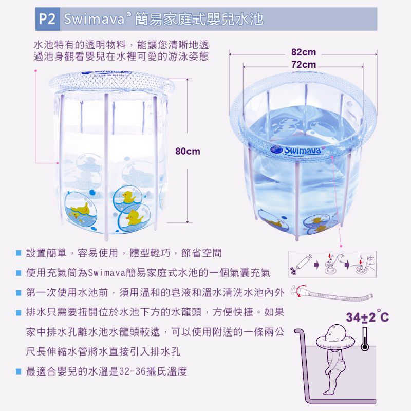 Swimava - P2簡易家庭式水池+贈迷你圈洗澡玩具(款式隨機) 嬰兒游泳-海洋 (1-18m)