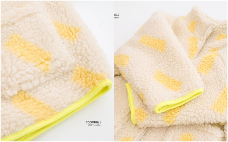 韓國 ccomma. J - 幾何圖形搖粒絨外套-象牙白