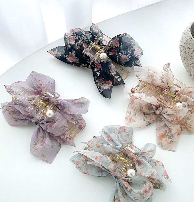 韓國 Soo&Soo - 正韓製浪漫花采蝶結髮夾/抓夾-天空藍