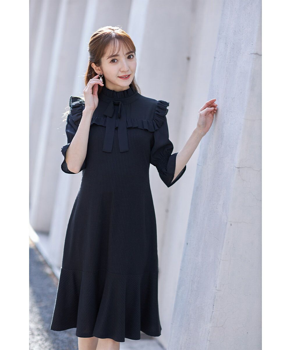 日本 tocco-closet - 夢幻荷葉邊扭結小洋裝-星塵粉