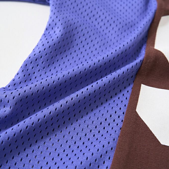 日本 b-ROOM - 透氣網眼數字印花T恤-深棕x藍紫