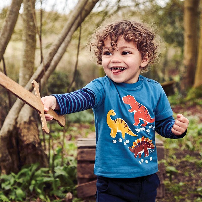 英國 JoJo Maman BeBe - 嬰幼兒100%純棉長袖上衣-恐龍樂園