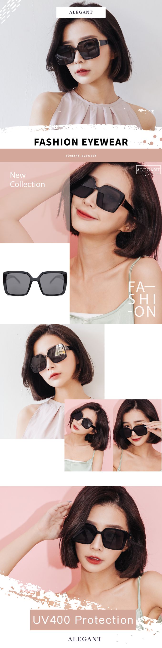 ALEGANT - 韓版微光焦點黑透視感方框墨鏡│UV400太陽眼鏡
