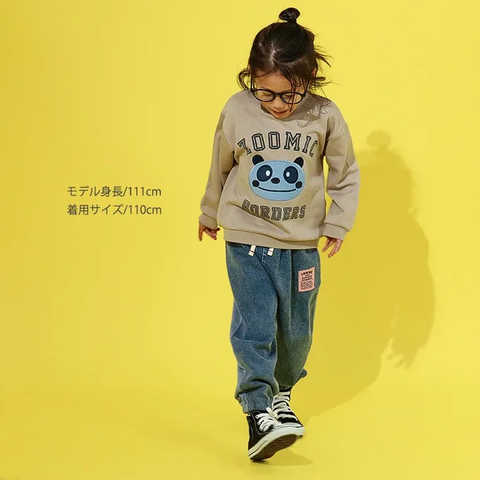 日本 ZOOLAND - 丹寧風小熊裏毛長袖上衣-縫線小熊臉-藍