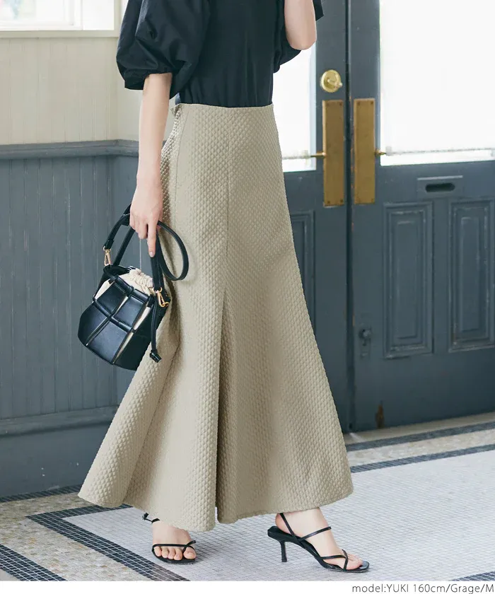 日本 COCA - 時尚菱紋顯瘦魚尾裙-灰棕