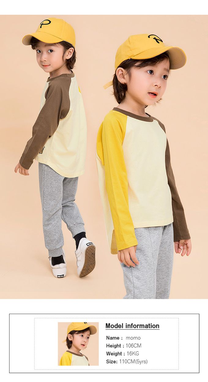 Minizone - 培根蛋吐司撞色長袖T恤-藍色