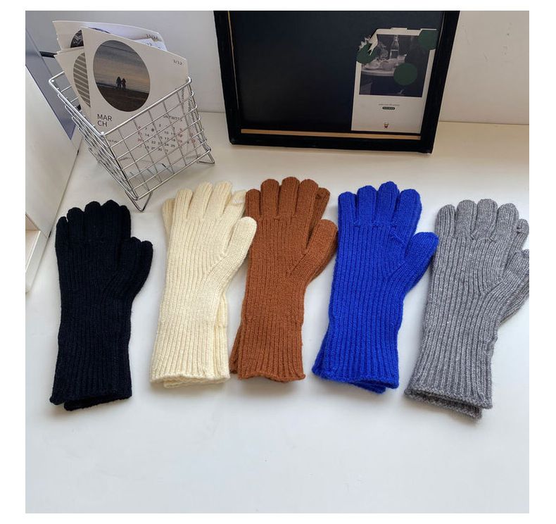 可觸控針織長款手套-杏色 (均碼)