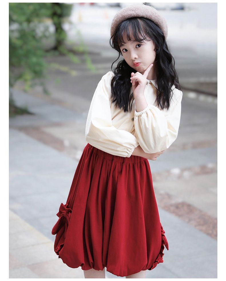 木耳邊燈籠半身裙-紅色