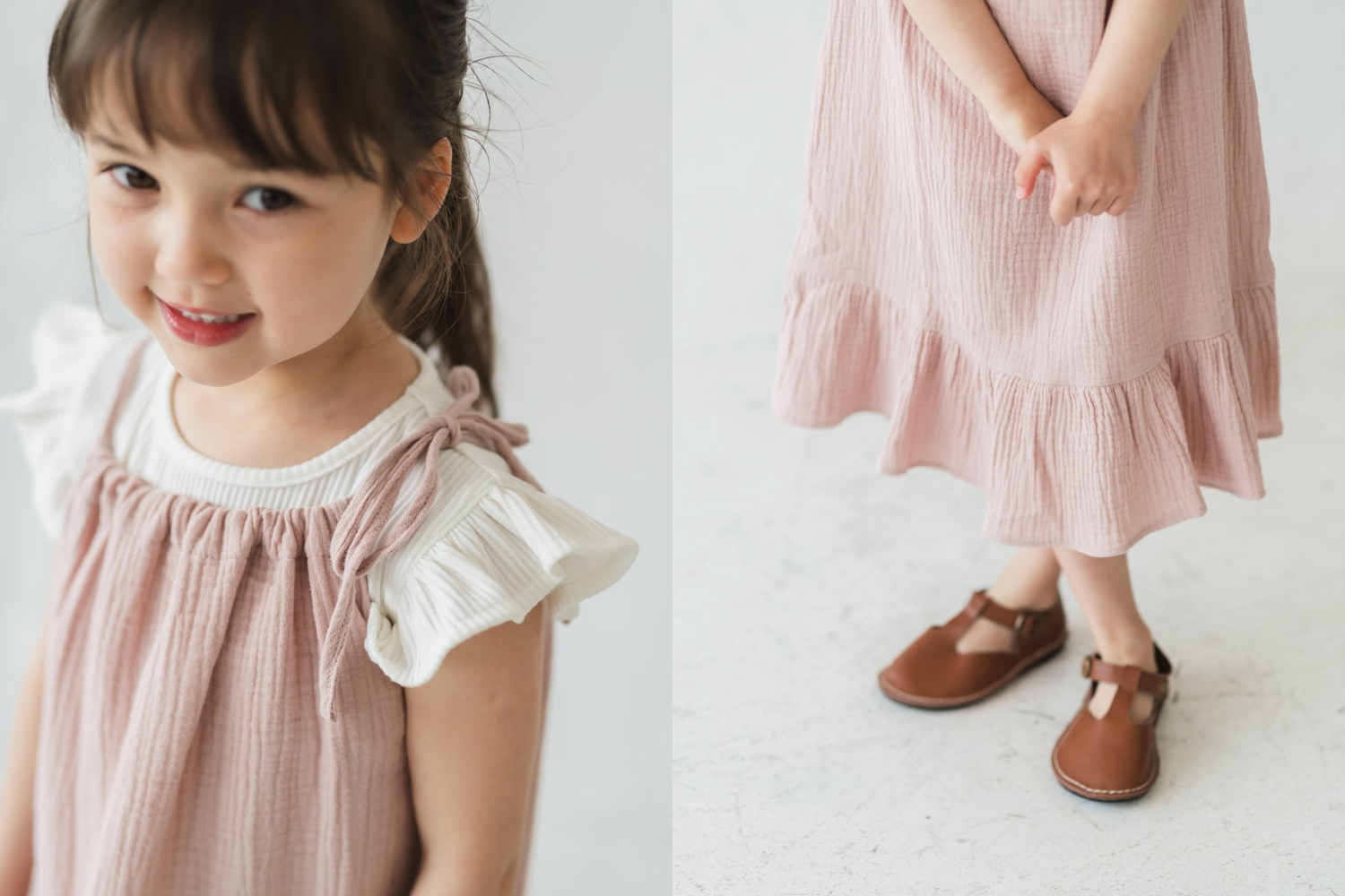 日本 riziere - 純棉二重紗細肩綁帶洋裝-櫻花粉