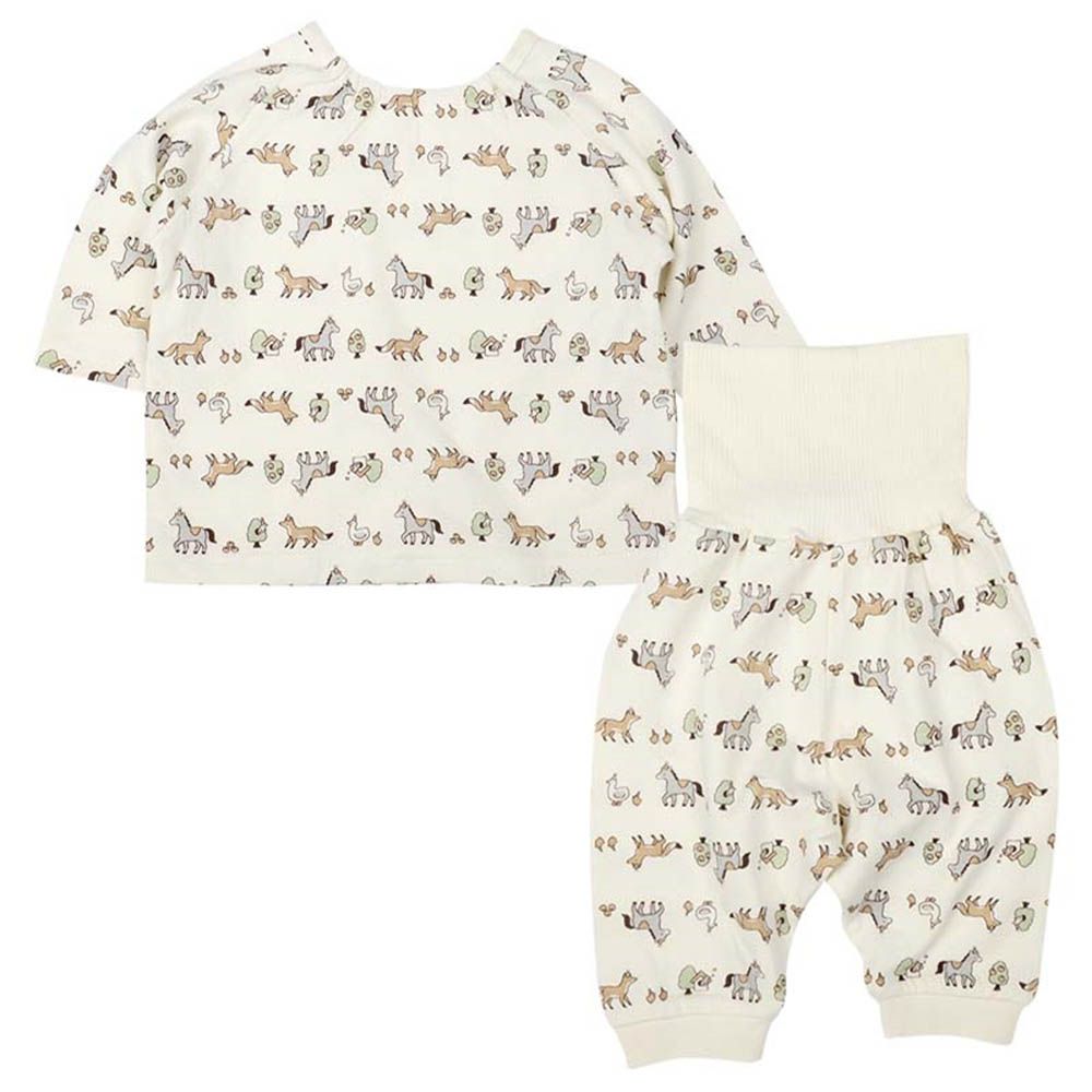 長袖家居服-穿衣練習 套頭式 動物-米白色