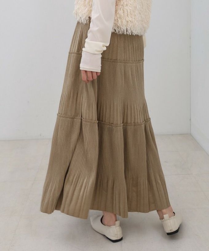 日本 Bab - 飄逸感絲滑絨面細摺長裙-黑